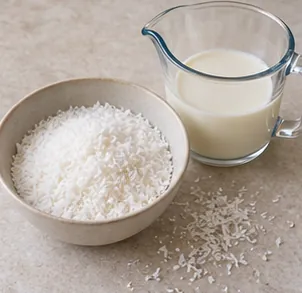 Préparer la noix de coco : Noix de coco pesée, sans amas.
