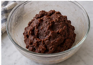 Ajouter les poudres : Pâte épaisse, sans farine visible.