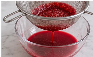 Préparer la purée de framboise : Purée fluide sans pépins.