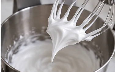 Obtenir une meringue ferme : Pointe ferme et brillante.