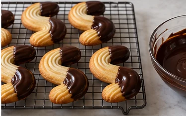 Tremper une moitié : Une moitié chocolatée, l’autre striée.