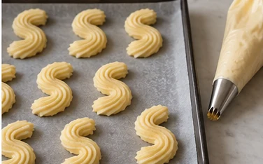 Dessiner les biscuits : S réguliers aux stries visibles.