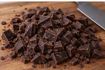 Hacher et chauffer pour la ganache : Crème frémissante, chocolat finement haché.
