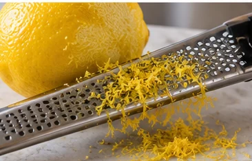 Préparer le citron : Zeste jaune et jus sans pépins.