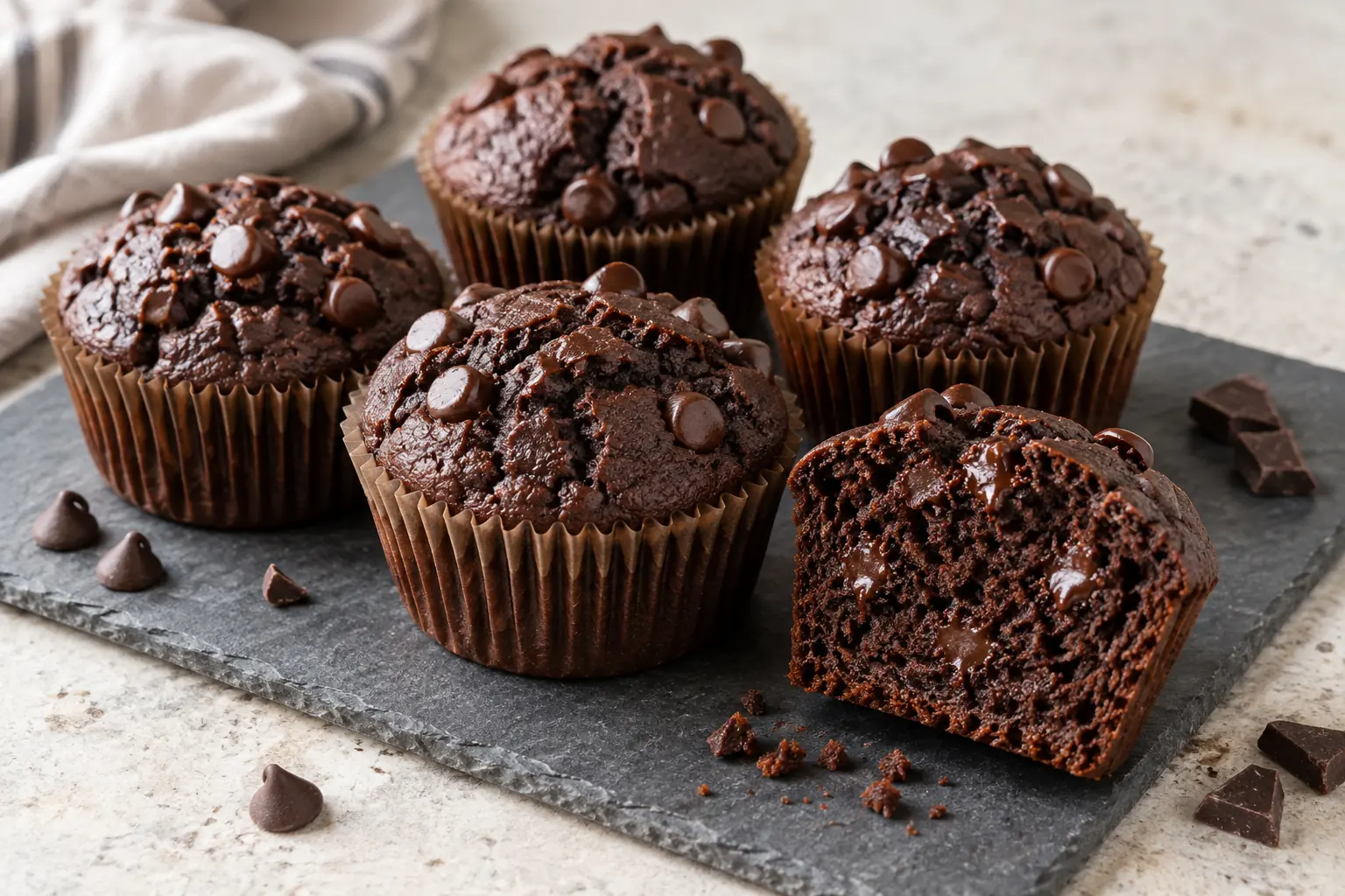 Muffins chocolat maison, forme et texture visibles