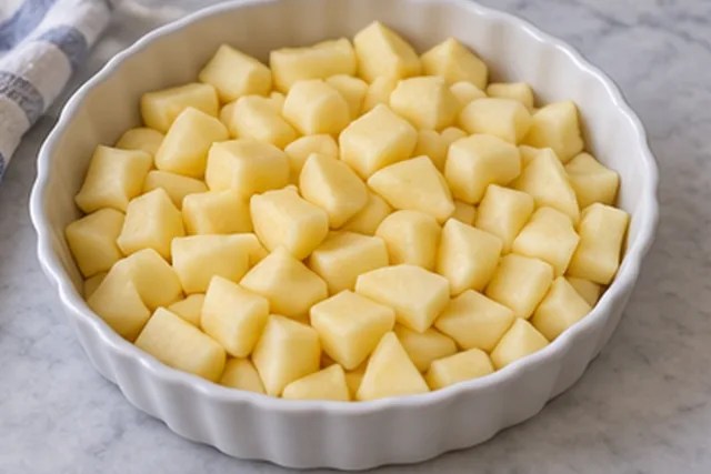 Peler et couper les pommes : Dés réguliers sans trognon.