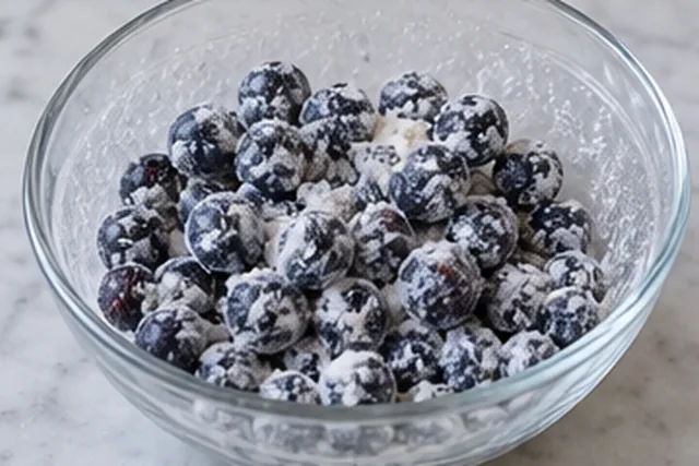 Enrober les fruits : Myrtilles légèrement enrobées.