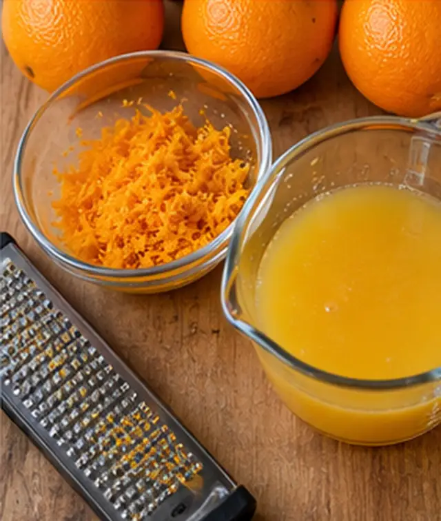 Prélever les zestes et le jus : Zestes fins, jus filtré.