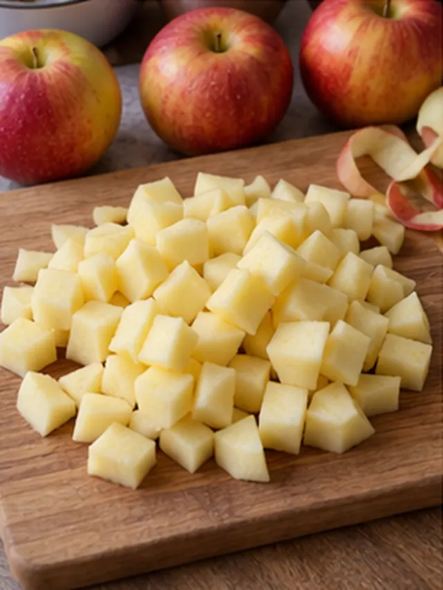 Éplucher et couper les pommes : Dés réguliers sans pépins.