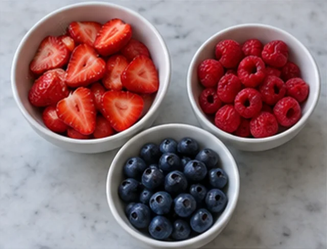 Préparer les trois fruits : Fruits propres, secs et pesés.