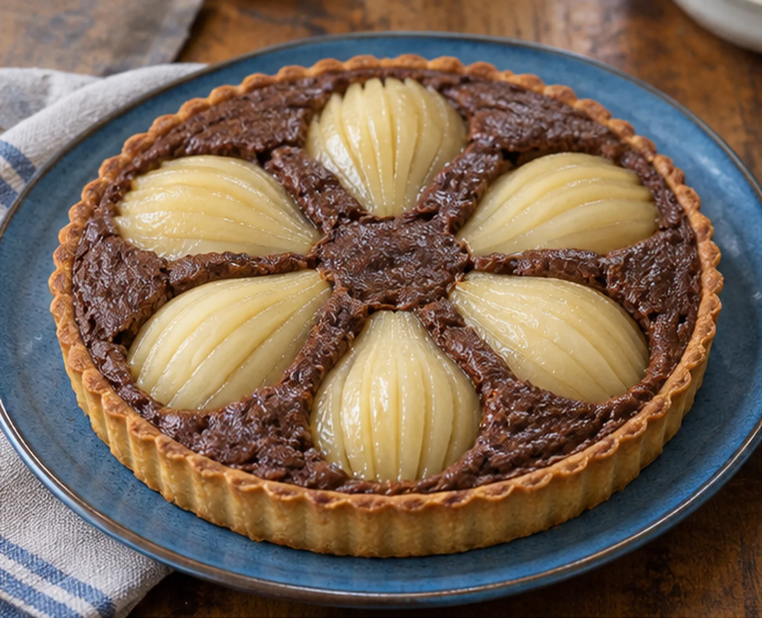 Tarte Bourdaloue chocolat maison : pâte dorée et garniture visible