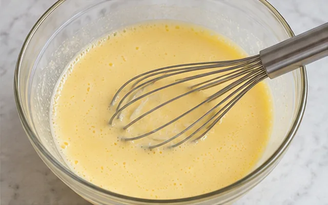 Peser et battre les œufs : Œufs pesés, sucre réparti.