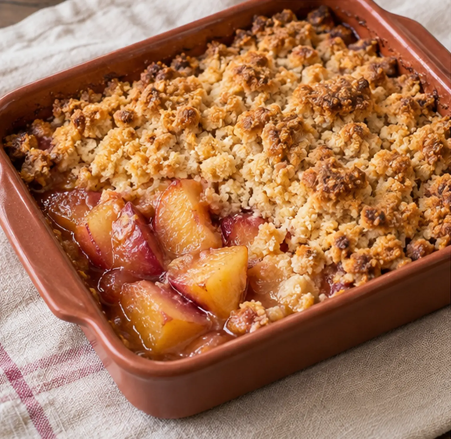 Servir à la cuillère : Fruits et miettes dans chaque portion.
