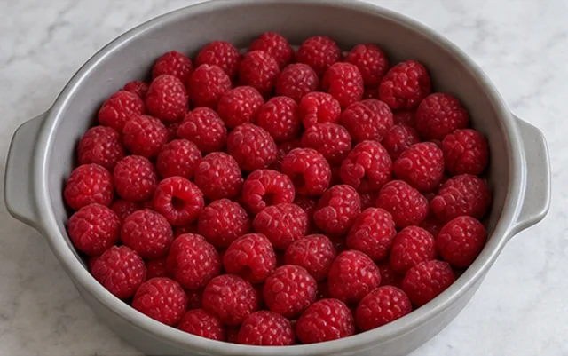 Répartir dans le plat : Fruits régulièrement répartis.