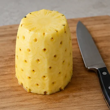 Peler soigneusement l’ananas : Ananas propre, sans peau ni yeux.