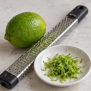 Laver le citron et faire la sauce : Jus mesuré et zeste vert fin.