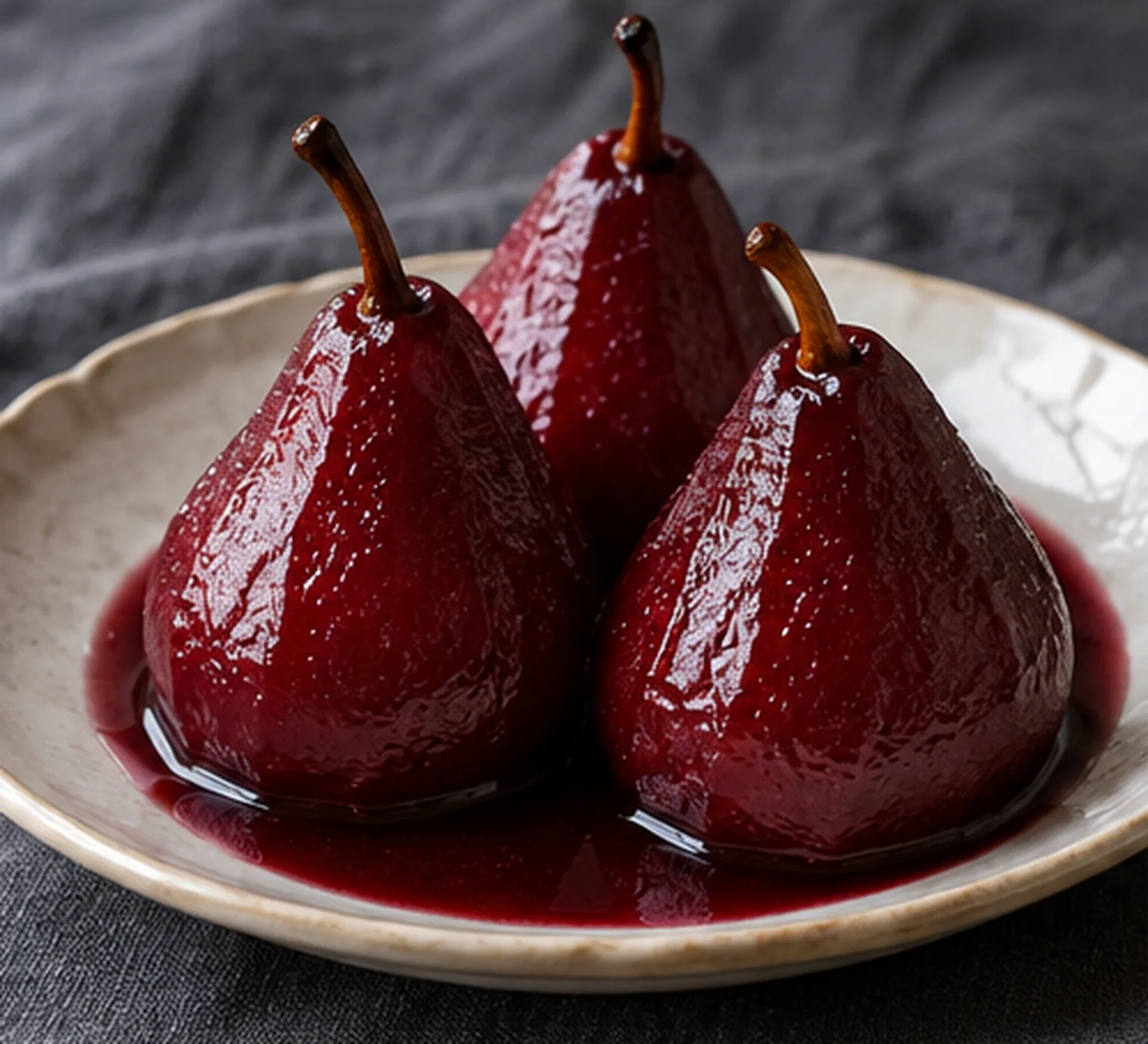 Poires pochées au vin rouge