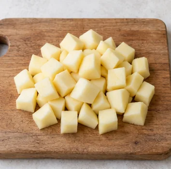 Parer les pommes : Dés de pomme sans pépins.