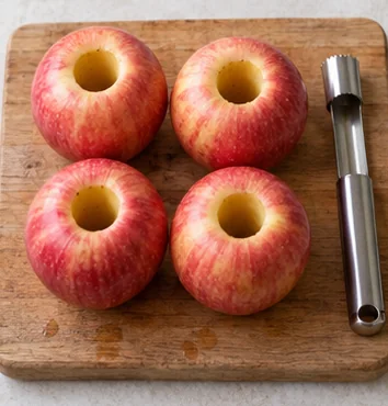 Évider les pommes : Cavité centrale débarrassée de pépins.