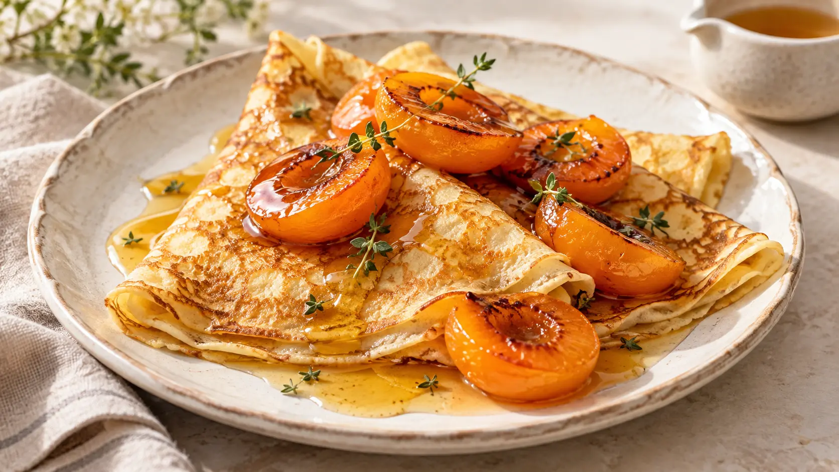 Crêpes aux abricots poêlés et au miel