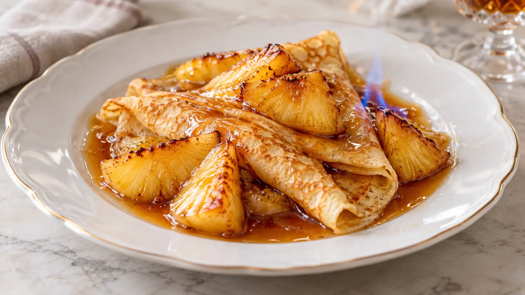 Crêpes à l’ananas flambé et au rhum