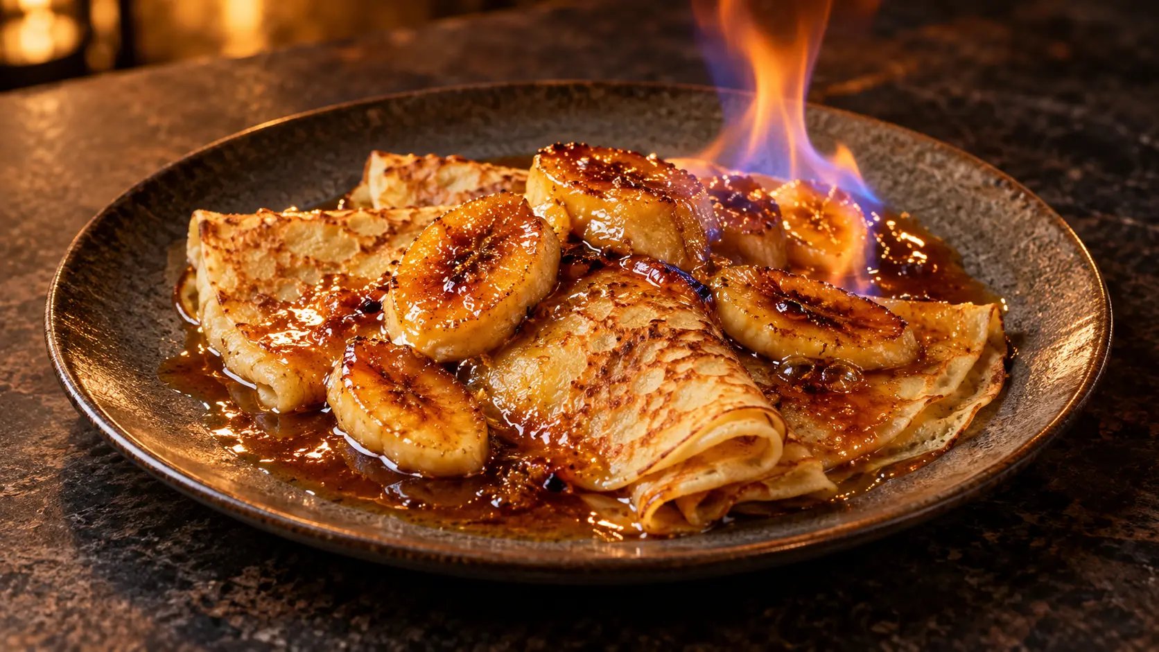 Crêpes à la banane flambée au rhum