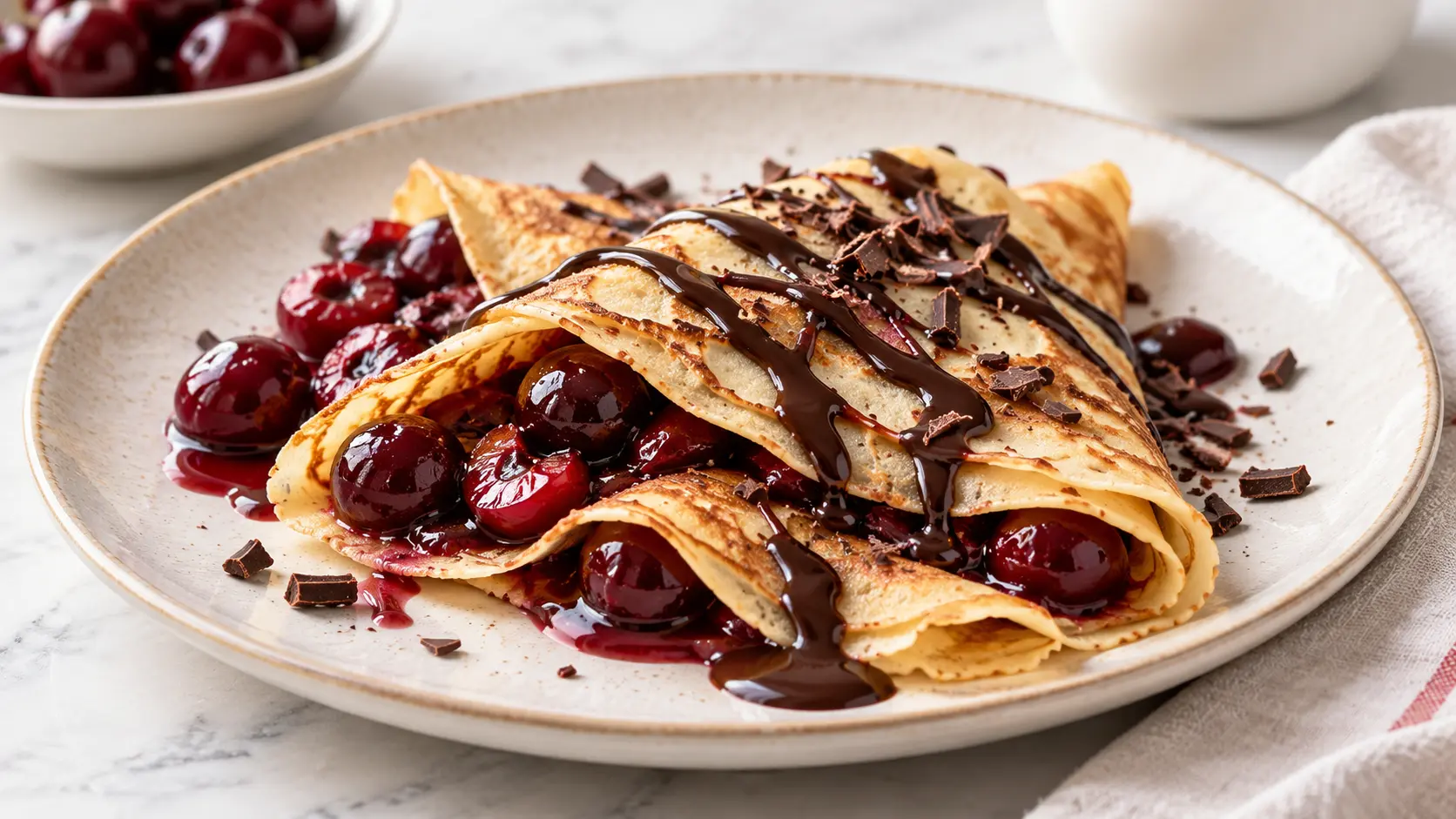 Crêpes aux cerises et au chocolat noir