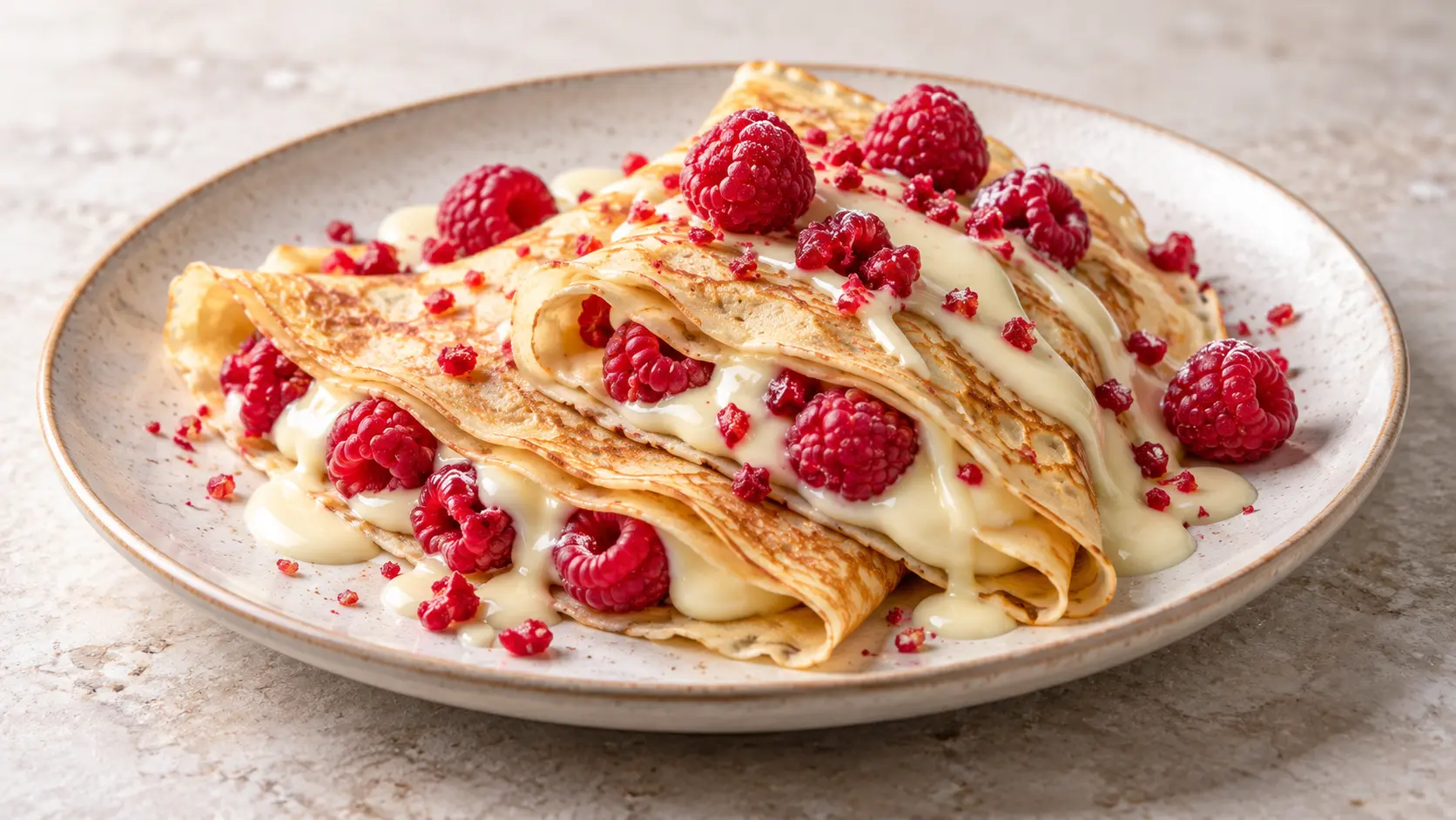 Crêpes au chocolat blanc et aux framboises