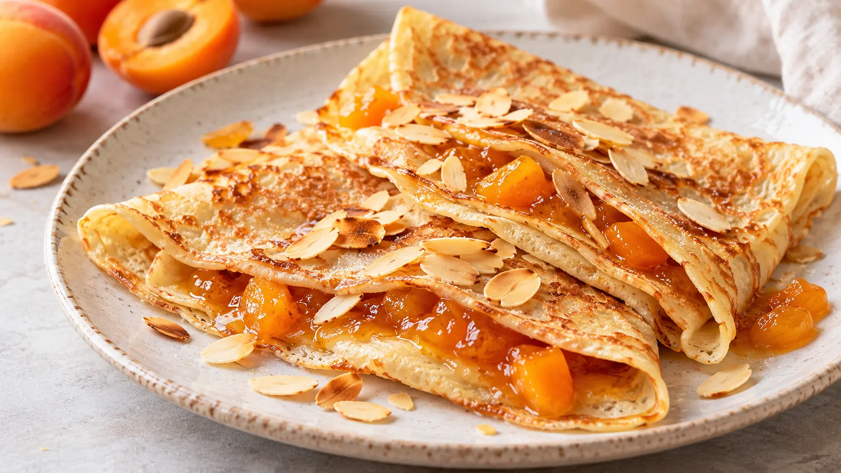 Crêpes à la confiture d’abricots et aux amandes