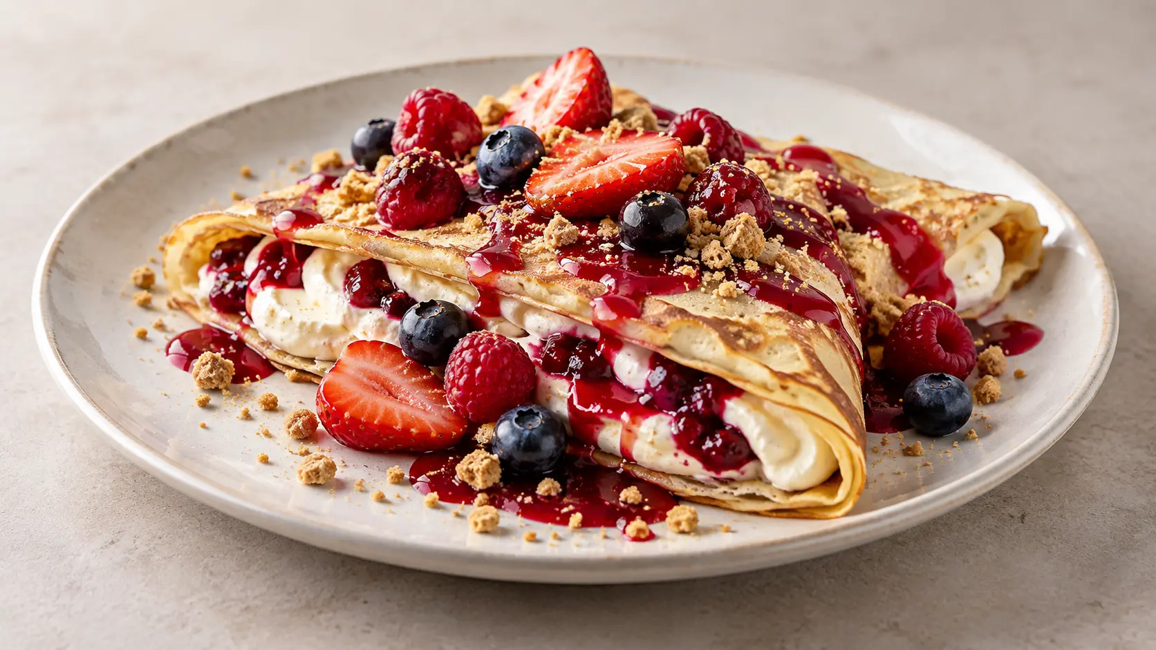 Crêpes façon cheesecake aux fruits rouges