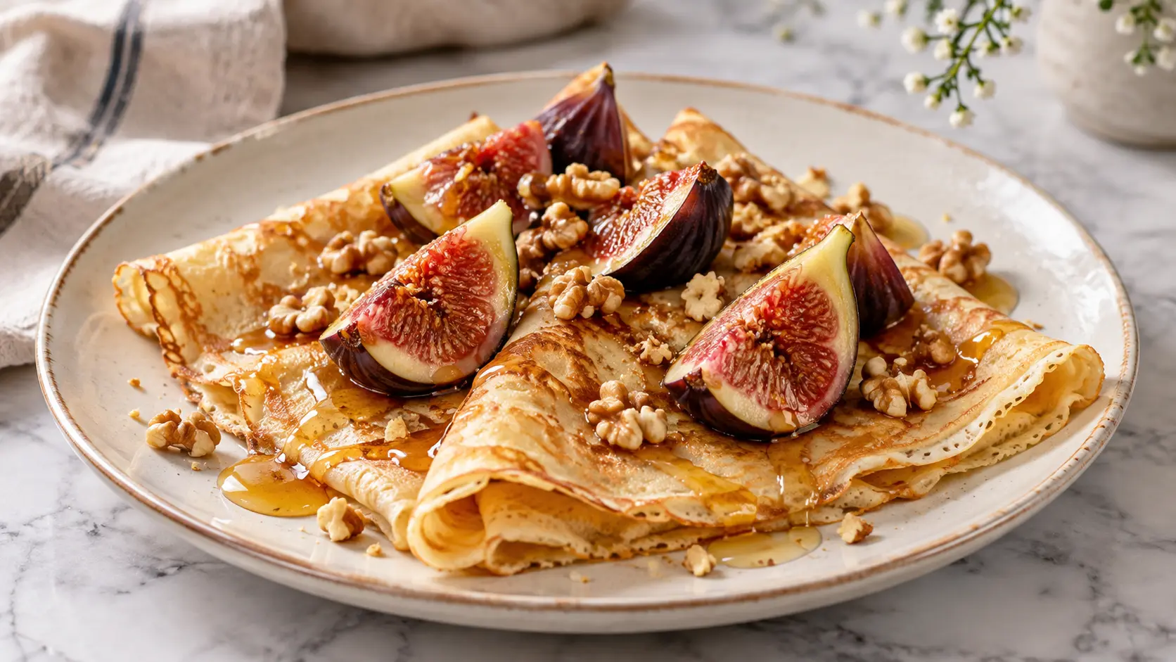 Crêpes aux figues fraîches, au miel et aux noix