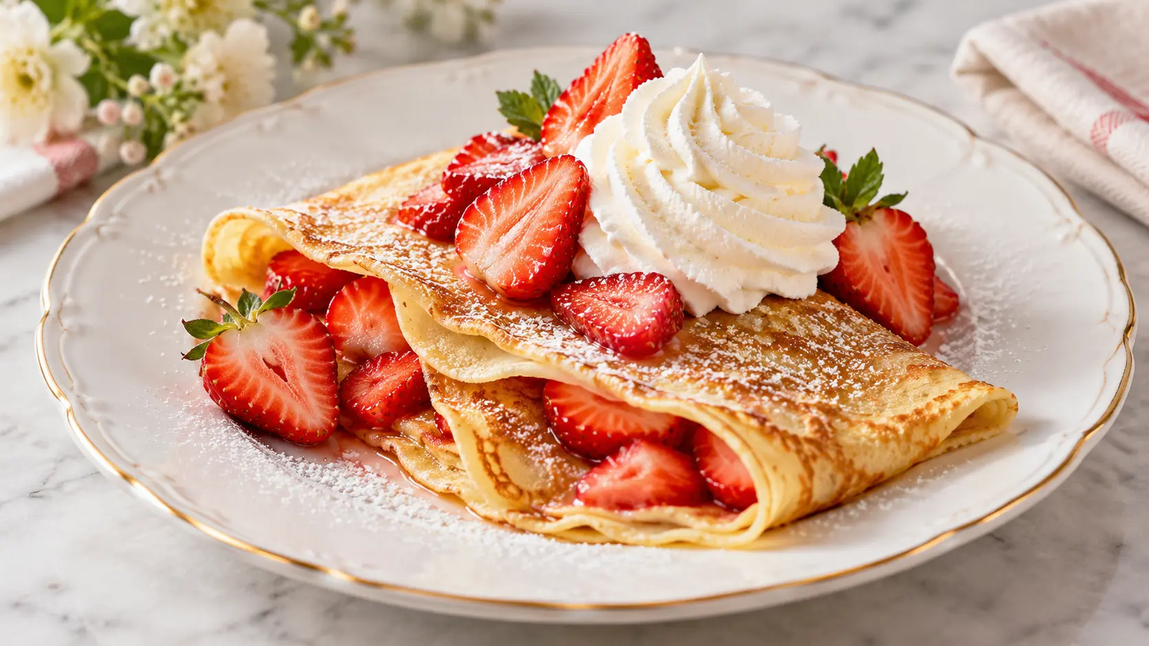 Crêpes aux fraises et à la chantilly