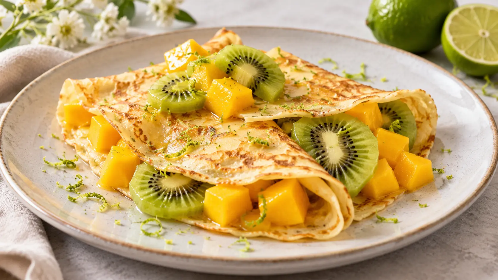 Crêpes au kiwi, à la mangue et au citron vert