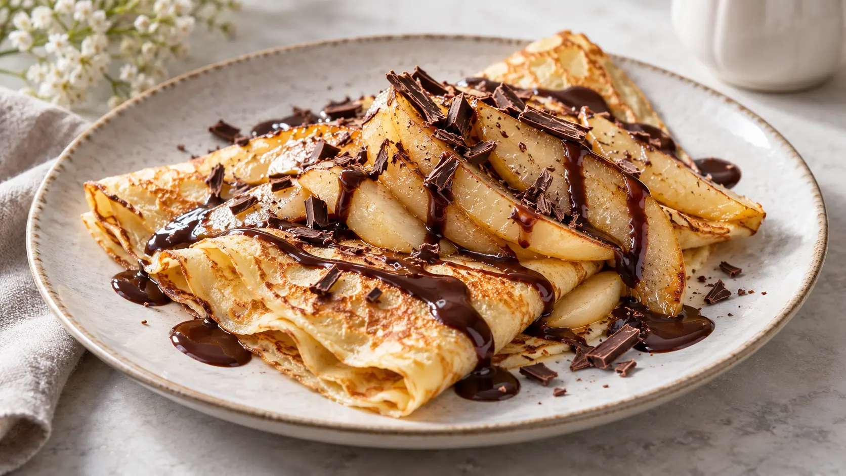 Crêpes aux poires et au chocolat noir