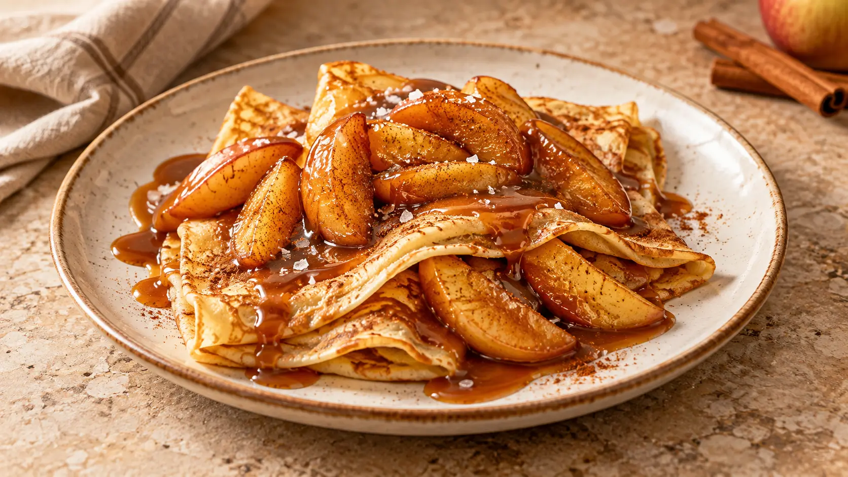 Crêpes aux pommes, cannelle et caramel au beurre salé