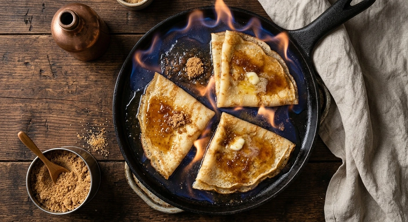 Crêpes flambées au rhum et à la cassonade