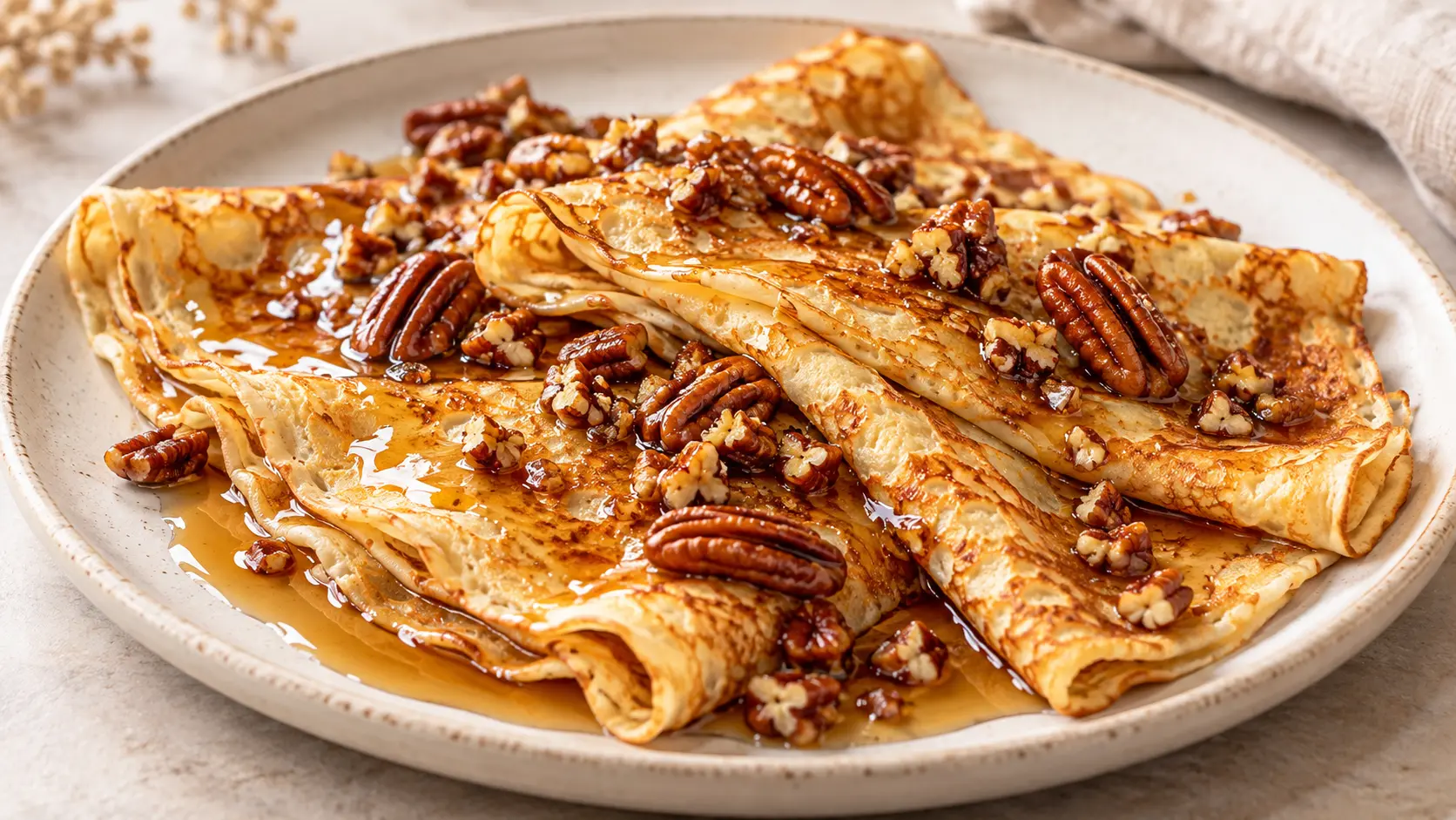 Crêpes au sirop d’érable et aux noix de pécan