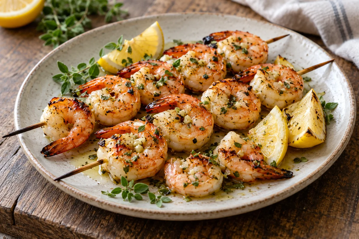 Brochettes de crevettes au citron et origan
