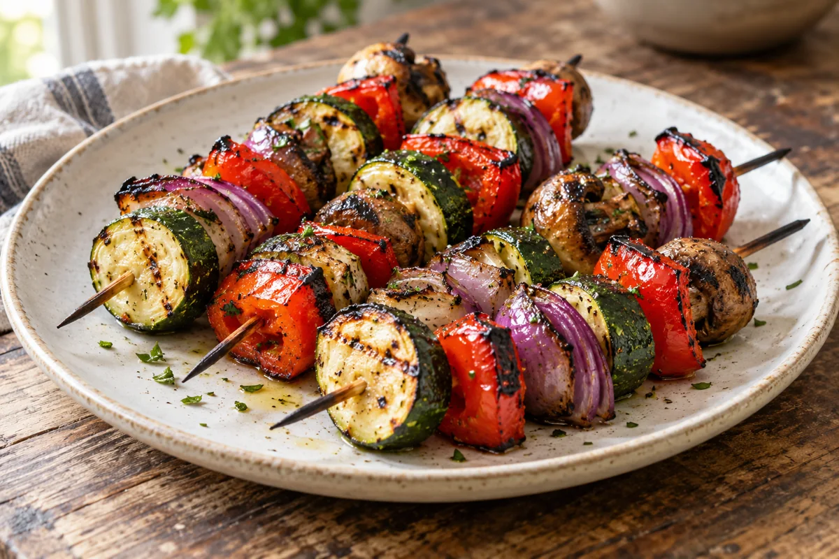 Brochettes de légumes marinés