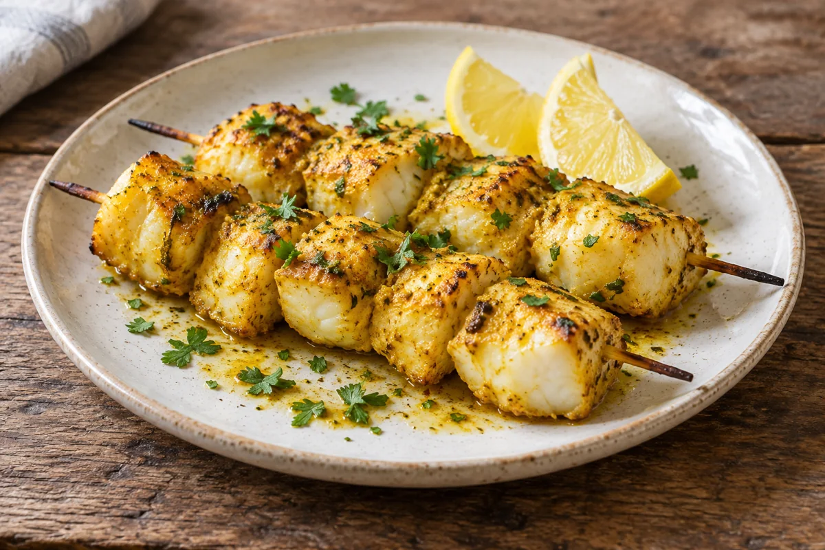 Brochettes de lotte au citron et curry
