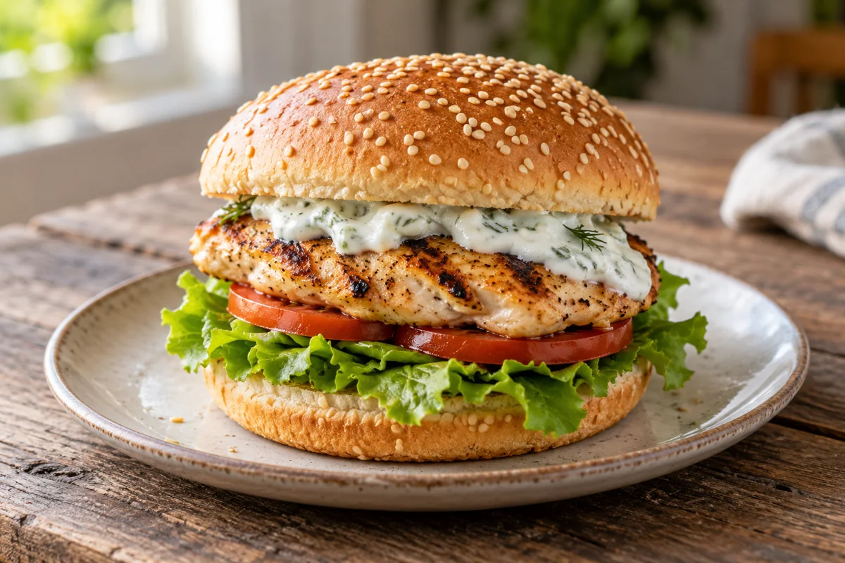 Burger de poulet grillé, sauce au yaourt