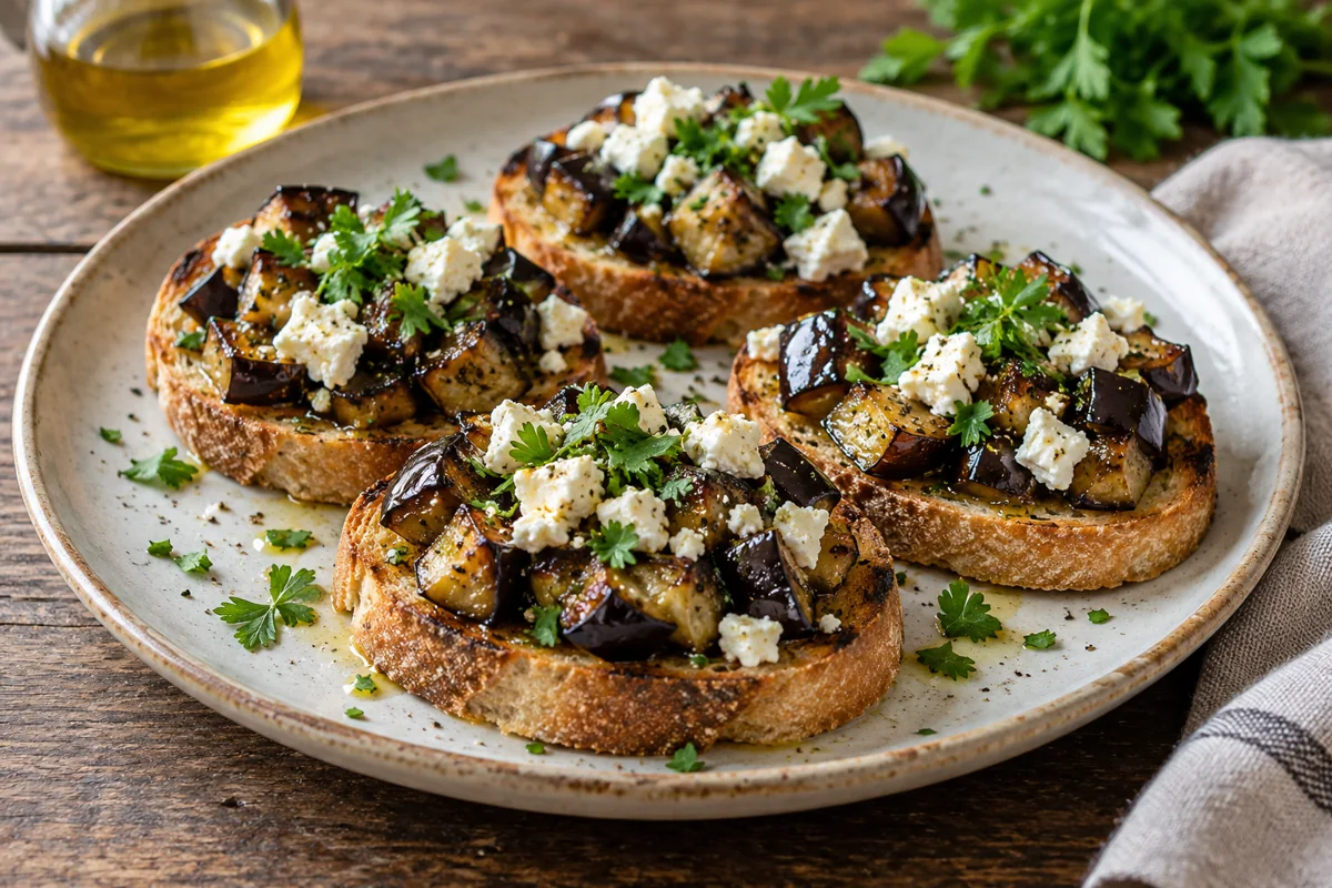 Crostini à l’aubergine confite et feta