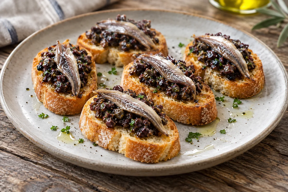 Crostini à la tapenade et aux anchois