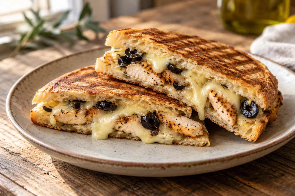 Panini poulet, raclette et olives