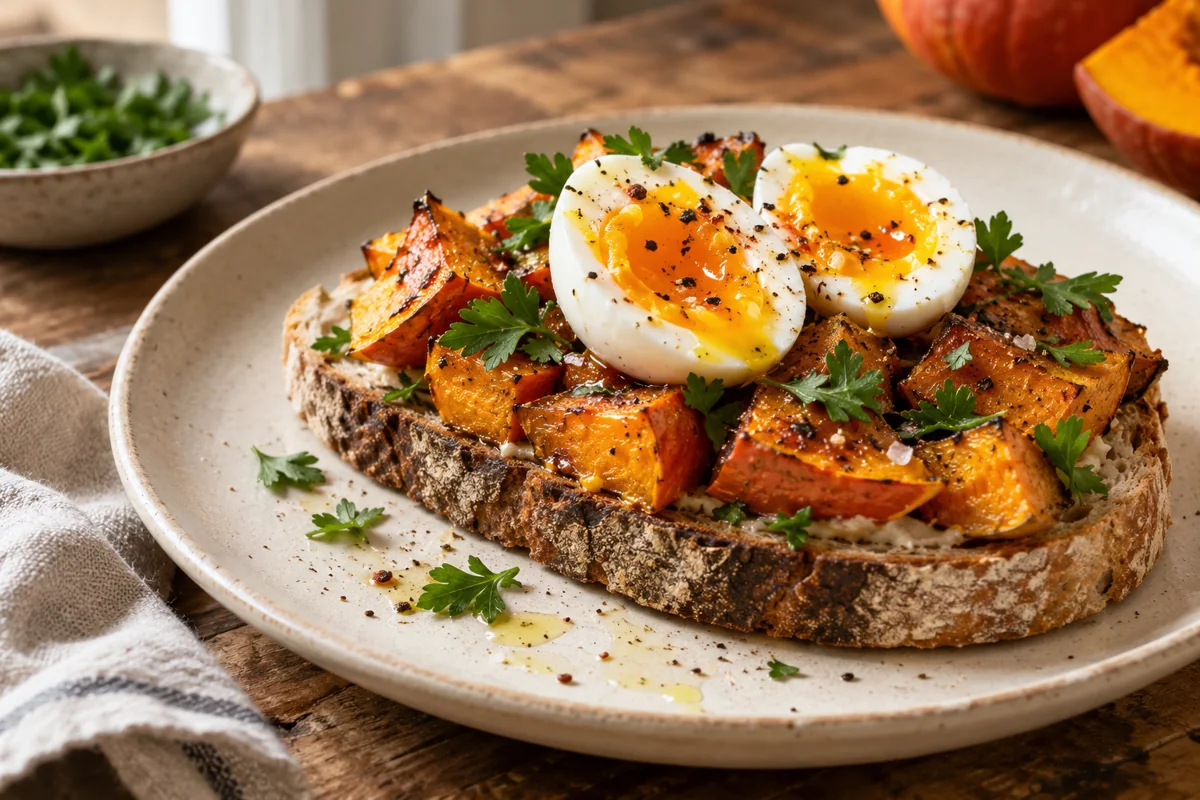 Tartine de potimarron rôti et œuf mollet