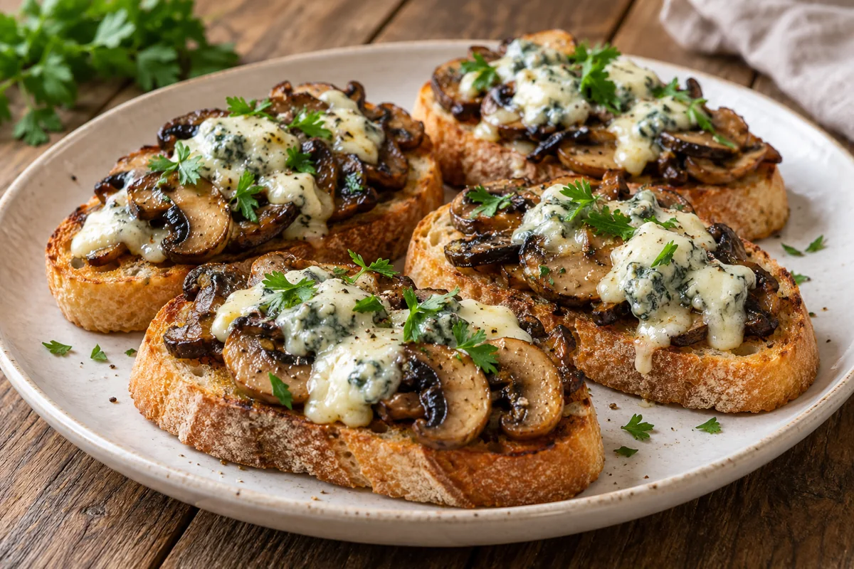 Bruschetta aux champignons et gorgonzola