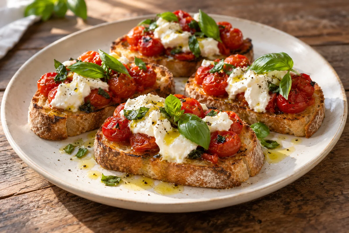 Bruschetta aux tomates confites et burrata