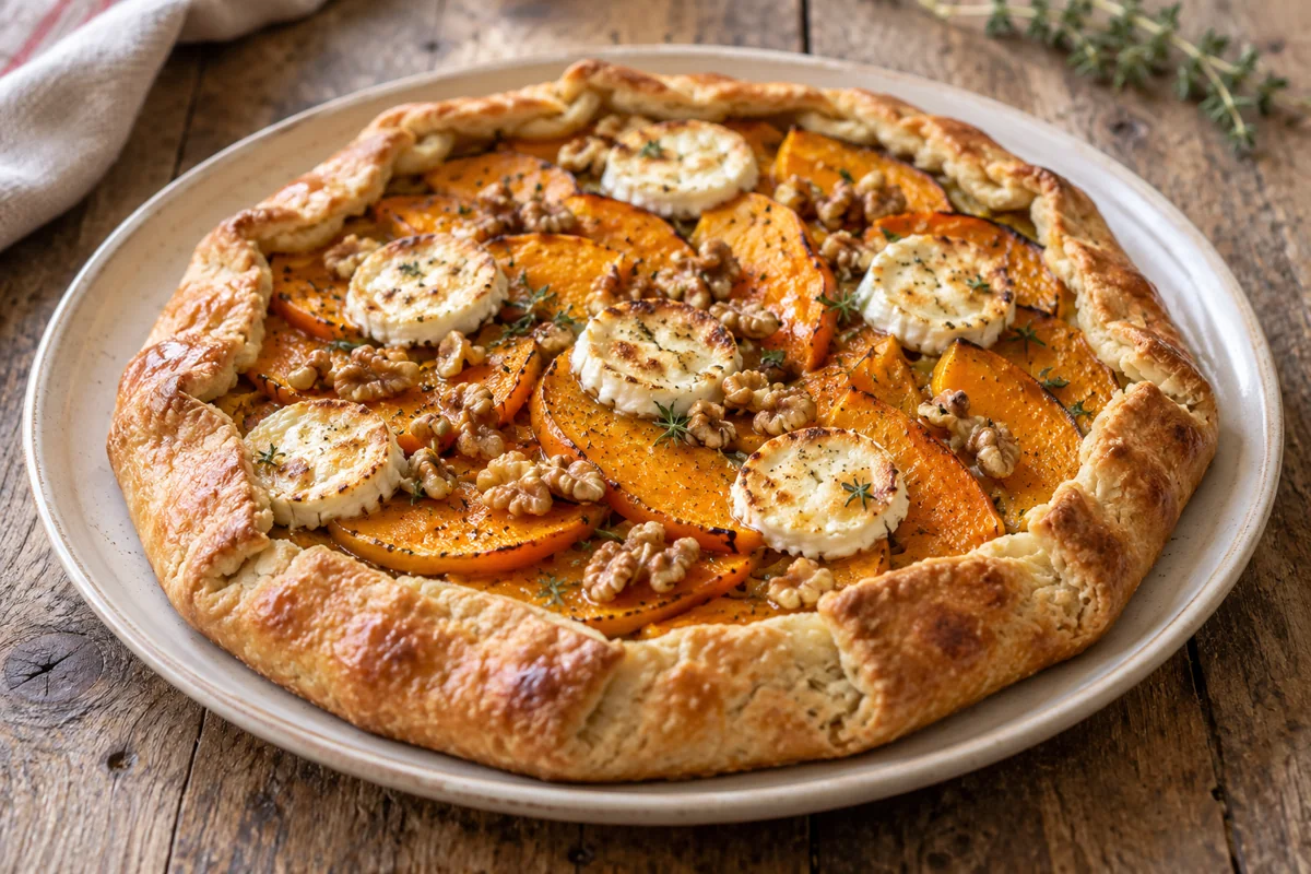 Tarte-galette au potimarron, chèvre et miel