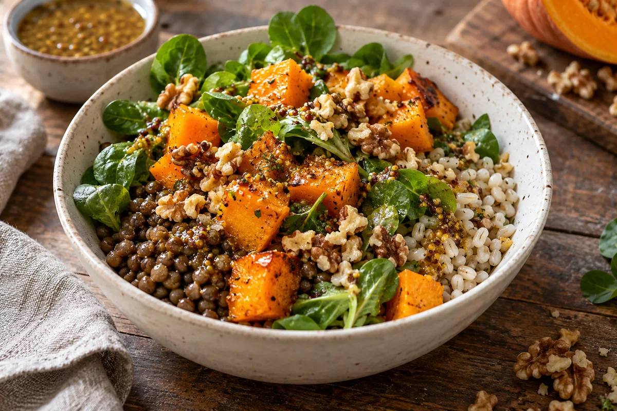 Bowl d’orge, lentilles et potimarron