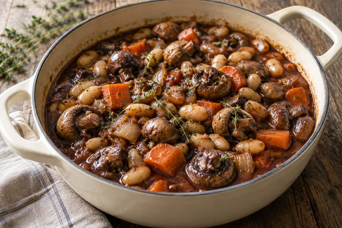 Daube végétale aux champignons et haricots blancs